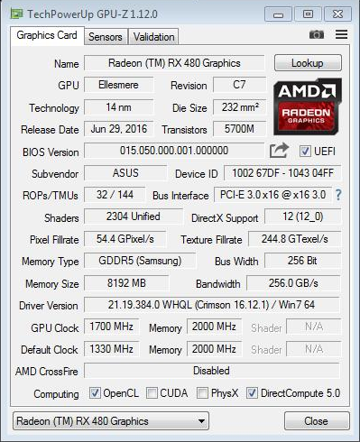 ASUS ROG Strix Radeon RX 480 установил рекорд на частоте GPU 1700 MHz