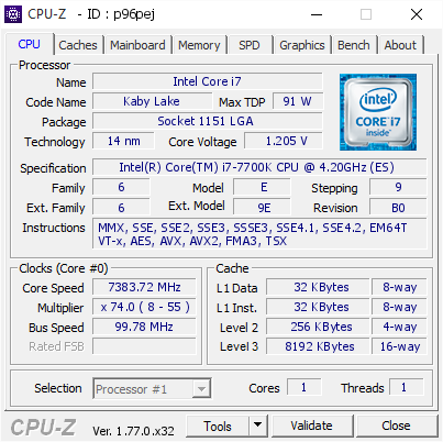 Intel Core i7 7700K установил рекорд частоты на отметке 7 383 МГц
