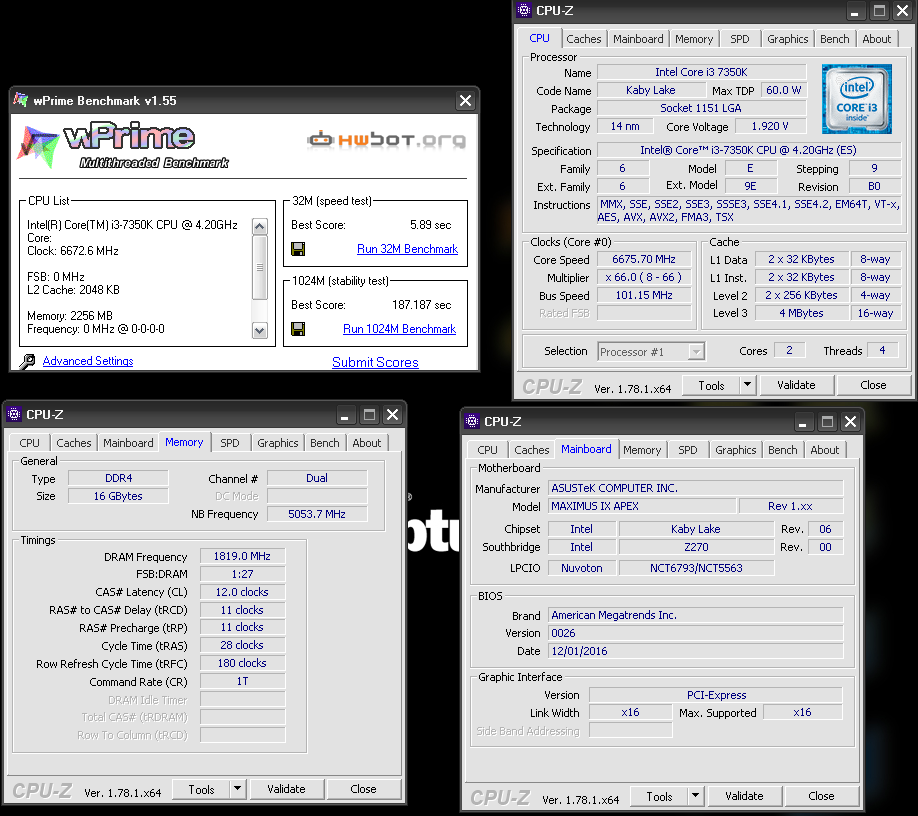 Smoke отметился рекордом в wPrime - 1024m на процессоре Intel Core i3 7350K